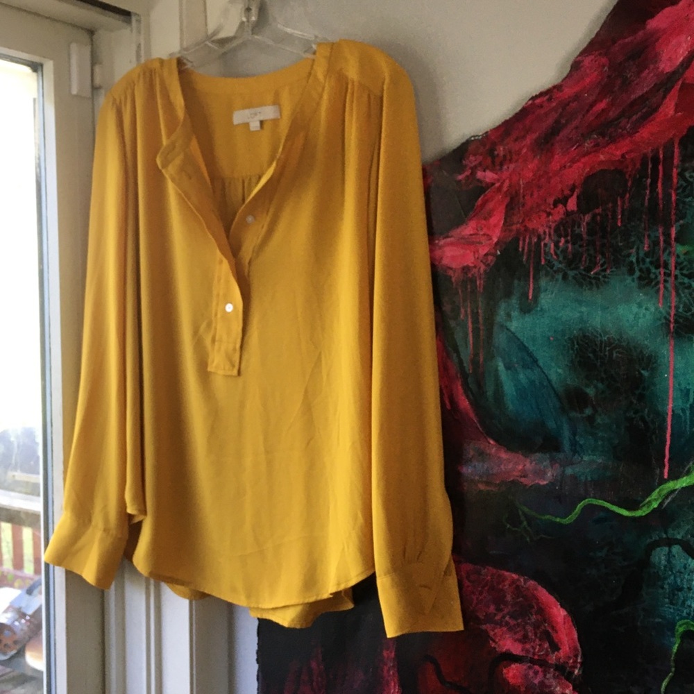 NWOT Loft Mustard Yellow Poly Top M Boho